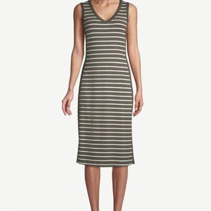 NWOT Chico’s Zenergy Olive Green White Stripe Sleeveless Midi Dress